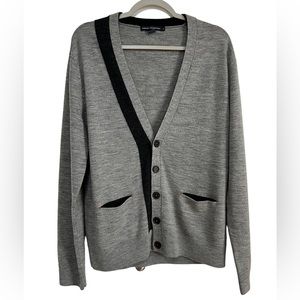 French Connection 100% Wool Knit Cardigan Sweater V-Neck Front Buttons Sz Large